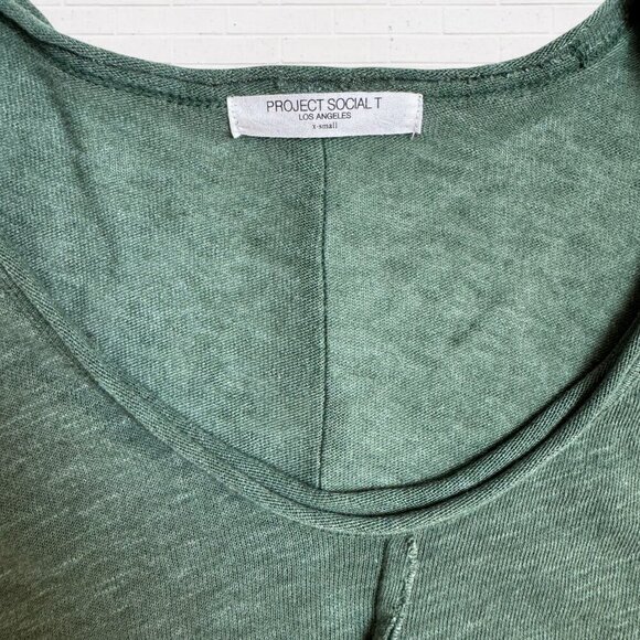 PROJECT SOCIAL Get Up & Go Long Sleeve Knit Raw Edge Green Top T-Shirt Sweater - Picture 3 of 4